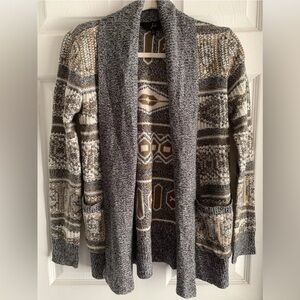 Small Jack Knit Open Cardigan Sweater Gray Print Neutral Soft Long Sleeve Shirt